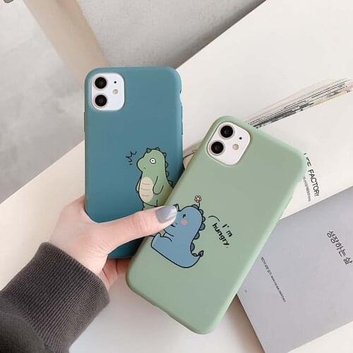 Cute Cartoon Dinosaur Avocado Phone Case for iPhone 11 12 Pro Max XR X XS Max 7 8 6 6s Plus Se 2020 Shockproof Soft Cover Cases