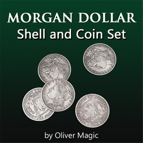 Morgan Dollar Shell and Coin Set (5 Coins + 1 Head Shell ) Magic Tricks Close Up Illusions Gimmick Prop Coin Magia