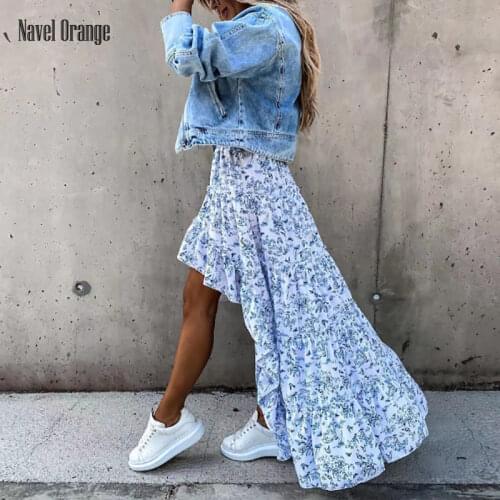 New Summer Women Irregular Half Skirt Office Lady Style Printing Ladies Long Skirts Fashion Elegant Female Tailed Skirt Vestidos