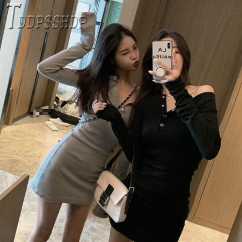 2019 Autumn New Sexy Slim Long Sleeve Women Dress High Waist Temperament Female Dresses