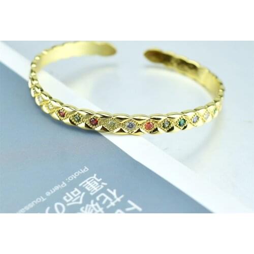 New Design High Quality Charm Rainbow Bangles Copper Zirconia Rhinestone Cuff Bangle Trendy Jewelry Gift for Women Girls