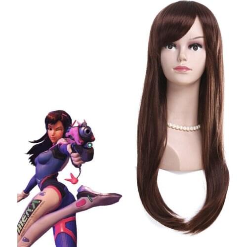 Game OW DVA D.va Copslay Wig Brown Colour Hana Aong Wig Costume Peruca DVA Cosplay Women 65cm Wigs
