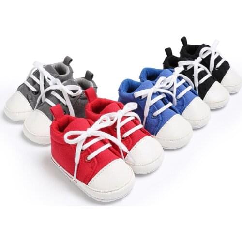 Spring and Autumn 0-1 years old boys and girls baby four-color lace canvas casual shoes baby toddler shoes