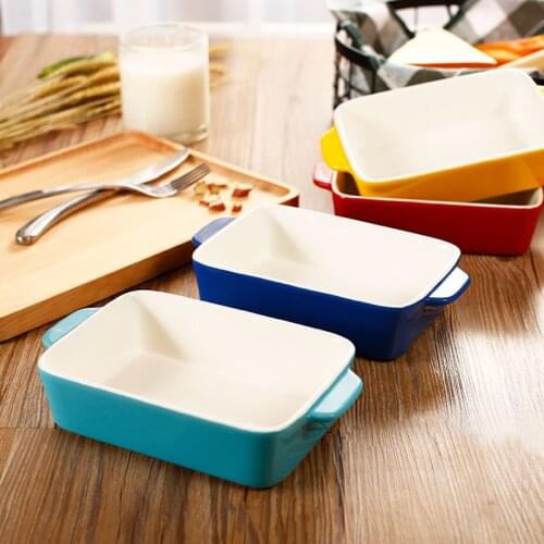Rectangular pan fish baked rice dish baked deep-dish ceramic plate baking cheese baked dish pasta dish microwave oven bakeware