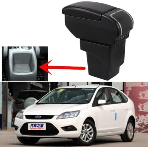 For Ford Focus 2 Mk2 2005-2011 armrest box Rotatable PU Leather central Store content Storage box with cup holder ashtray USB in