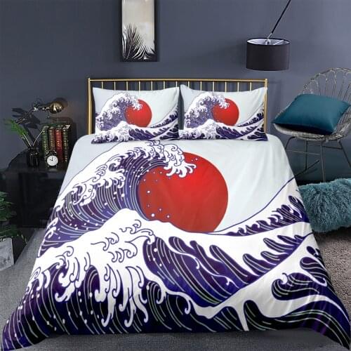 3D Sea Wave Print Duvet Covers And Pillowcases Japanese Style Comforter Bedding Sets Adults Bedclothes Bed Linen