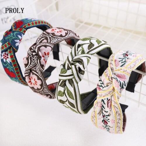 PROLY New Fashion Women Headband Wide Side Flower Weaving Hairband Print /Plaid Bezel Hairbands For Adult Hair Accessories