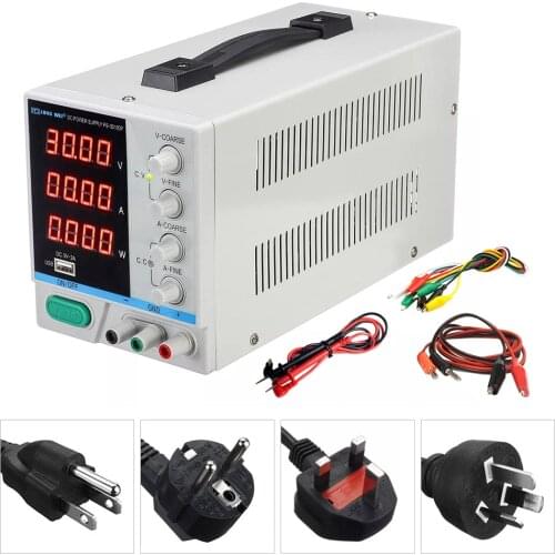 PS-3010DF Adjustable LED Digital Display DC Power Supply 110V/220V 30V 10A Switching Regulated 5V 2A USB Power Supply