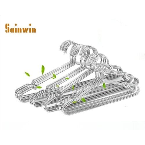 Sainwin 10pcs/lot Thick 3.2mm Stainless Steel Hangers for Clothes Pegs Adults And Children Stainless Steel Hangers
