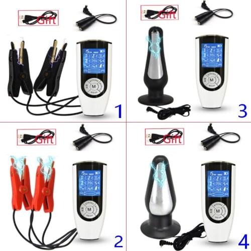 Strong BDSM Power Box,Electro Pulse Anal Vagina Plug,Electro Stimulator SM Nipple Clamp Massage Pads,Couple Masturbation Sex Toy