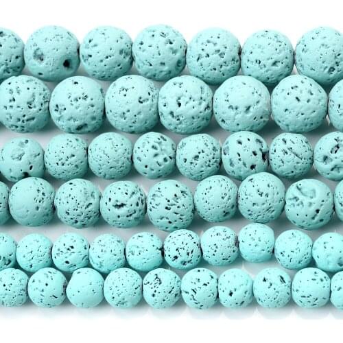 Lake Blue Lava Natural Stone Beads Round Loose Bead for Jewelry Making DIY Charm Bracelet Accessories 4/6/8/10/12mm