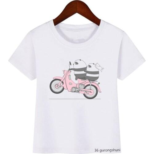 Panda Motorrad Mit 2katzen Zum Lieferservice Print Funny Boys T-shirt Kawaii Kids Clothes Cute Graphic Summer Tops Girls T Shirt
