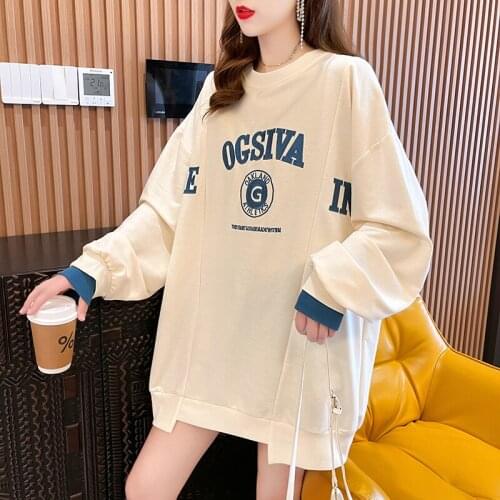 2021 cotton plus size womens spring and autumn thin long-sleeved sweatshirt Korean version loose and thin design top hoodie