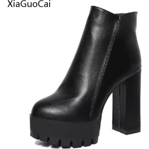 Hot Sale Black Women Platform Boots Zipper Thick Heel Round Toe Martin Boots Casual Fashion Creepers X773 5