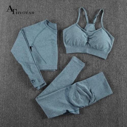 ATHVOTAR Yoga Fitness Women Suit Outdoors Workout Woman Clothes Female Yoga Gym Set Woman 3 Pieces Sport Suit for Fitness