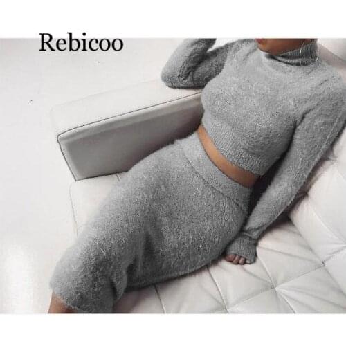 Casual 2 Two Piece Set Women Clothes Spring Autumn Outfits Long Sleeve Knit Sweater Tops Bodycon Skirts Suit Sexy Matching Sets
