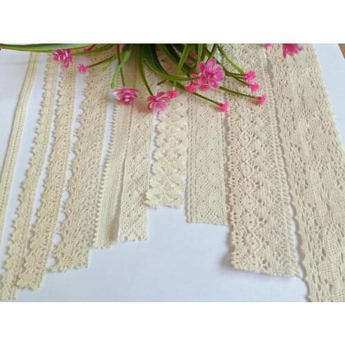 100% Cotton 10 yard /lot Long Width Various Styles Ivory Cotton Lace Belt Decoration Ribbon For cloth or bag Trim laces