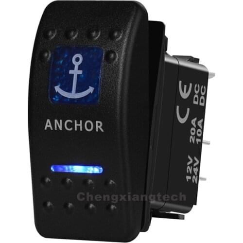 12V 24V Momentary Rocker Switch ANCHOR Blue Led (On) Off (On) for Marine Boat 7Pin Double Pole Double Throw (DPDT) Toggle Switch