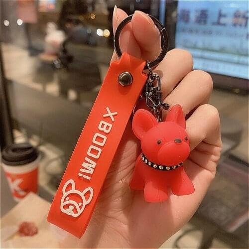 12Color Fashion Punk French Bulldog Keychain Leather Dog Keychains Women Bag Trinket Mens Car Key Ring Key Chain