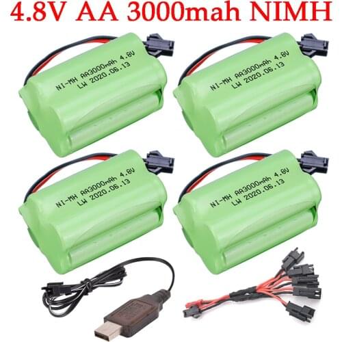 4.8V 3000mah NiMH Battery and USB Charger For Rc toys Cars RC Tanks Robots Boats Guns Ni-MH AA 4.8 v Battery Pack toy accessory
