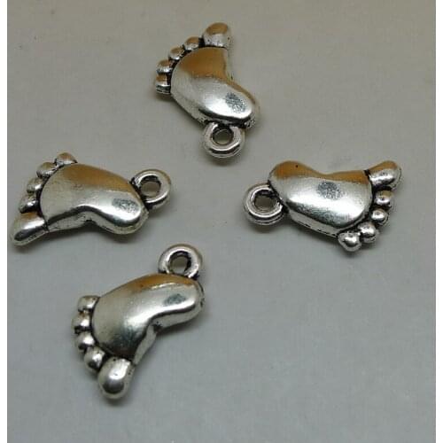 ALY 100pcs/lot Vintage Silver Foot Charms 13x9mm Alloy Soles Charms Pendant Handmade Jewelry Findings