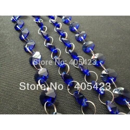 Free shipping!5meter/lot,AAA+ size 14mm Shining Blue color Octagon glass Crystal bead curtain/Wedding Decoration/Room Divider