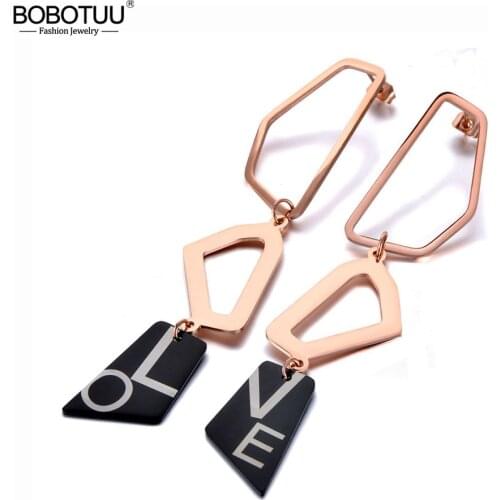 BOBOTUU Original Design Titanium Stainless Steel Irregular Geometric Dangle Earrings Bohemia Creative Jewelry For Women BE19288