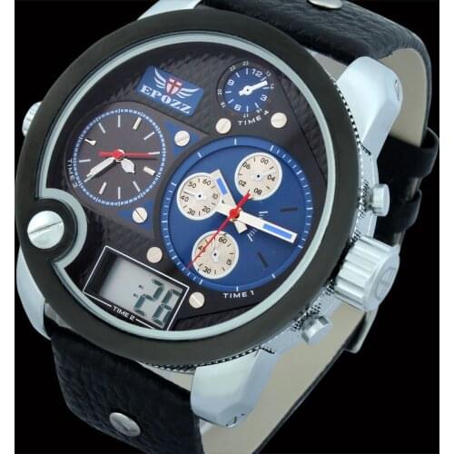 EPOZZ Ninja Series Big face large dial three time display watch men top brand luxury male clock leather Relogio masculino 2305