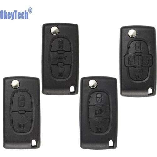 OkeyTech Flip Folding Key Case Blank 2 3 BTN for Peugeot 207 307 308 407 607 807 Case For Citroen C2 C3 C4 C5 C6 HU83 VA2 Blade