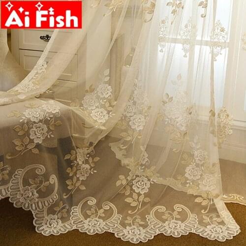 Europe Luxury Pastoral Flower Window Tulle Curtains For living Room bottom Lace Window Treatment Bedroom Sheer Voile Drapes#3