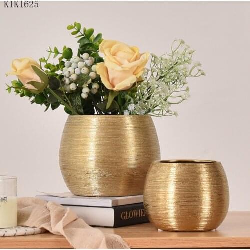 Electroplating Golden Ceramic Vase Creative Drawing Succulent Flower Pot Desktop Flower Arrangement Container Room Flower Vase