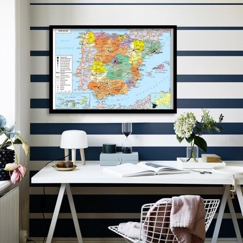 90*60cm The Spain Political Map with Detailed Traffic Route In French Wall Art Poster Canvas Painting Home Decor School Supplies