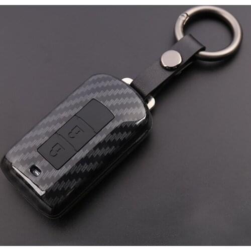 ABS Carbon Fiber Shell+Silicone Cover Remote Key Holder Fob Case&KeyChain For Mitsubishi Series