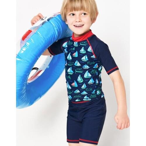 Julysand Boys Swimwear High-end Two Piece Swimsuit Cartoon Printed Children Skin Care Beachwear Short Sleeve Kids Swimwear