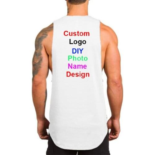 Design Brand Logo/Picture Custom Mens Tank Top Workout Gym Clothing Bodybuilding Fitness Singlets Sleeveless Vest Shirt Men