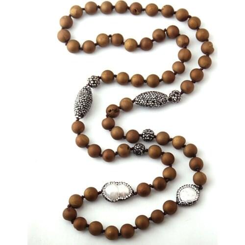 Fashion Natural Druzy Beads Knotted Halsband Handmake Stones and Pearl Beads Stone Necklace