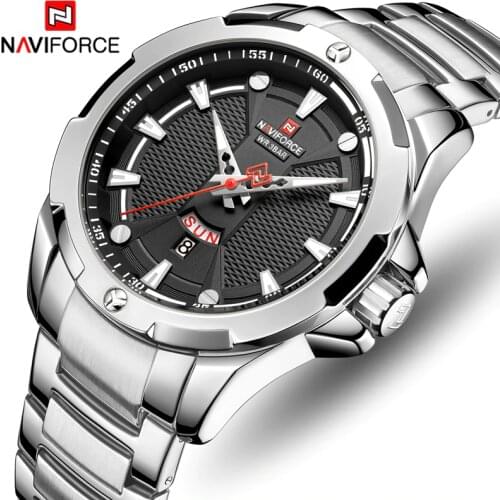 Men Watch NAVIFORCE Top Luxury Brand Fashion Silver Black Stainless Steel Mens Military Sport Waterproof Quartz Wrist Watches