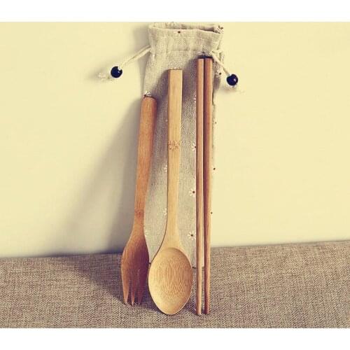 100set Natural Bamboo Environmental Three-piece Suit Flatware Dinnerware Set Kitchen Supplies With Storage Bag ZA5533