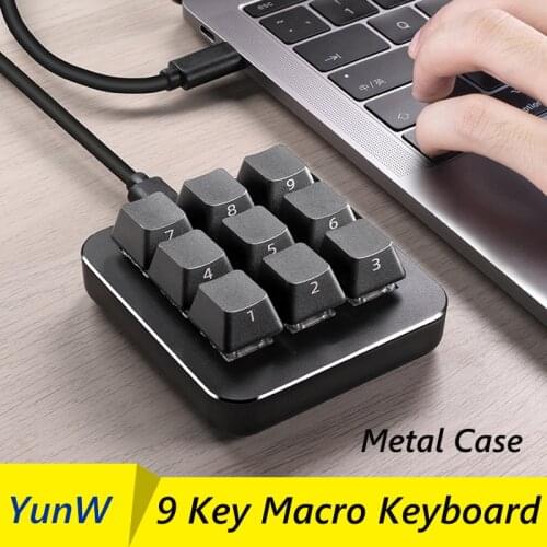 New 9 keys Macro Keyboard Type C usb Programming Programmable Metal Case Game/PS/PR Designer One-Handed Numpad Keyboard