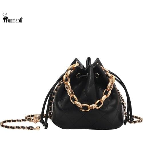 FUNMARDI Brand Female Bag Diamond Lattice Design Crossbody Bags Soft PU Leather Bucket Bag Women Thick Chain Tote Bag WLHB2447