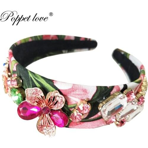New leaves Colorful Rhinestone Pearl Flower Hair Hoop Pink Lace Headband Hairband for Women Girls Bezel Comfortable Accessories