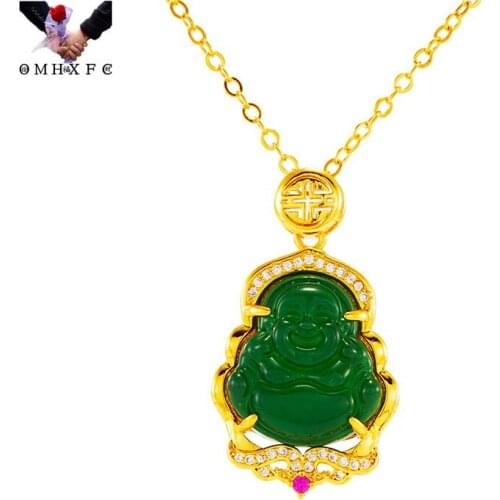 OMHXFC Wholesale PN572 European Fashion Woman Girl Party Birthday Wedding Gift The Buddha AAA Zircon 24KT Gold Pendant Charm