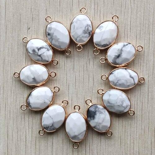 Natural white turquoises stone oval golden connector pendants for Bracelets necklaces Jewelry Making 12pcs/lot wholesale free