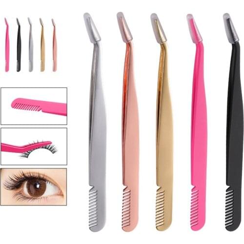 Stainless Steel Eyelash Tweezers Fan Lash Eyebrow Tweezer Comb Makeup tools 3D Volume Eyelash Extension Face Beauty brush Tool