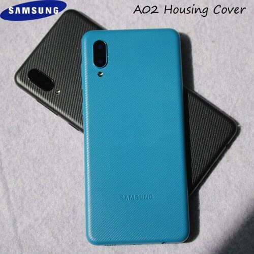 Samsung A02 Plastic Back Battery Cover Door Rear Housing Case Replacement Parts For Galaxy A 02 With Side Button And Camera Lens