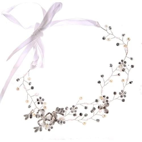 Silver Color Alloy Flower Crystal Headband for Women Handmade Bride Headdress Rhinestones Wedding Bride Hair Accessories