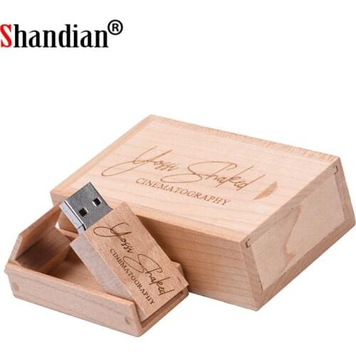 SHANDIAN (free custom logo) Wooden USB+ box USB Flash Drive pendrive 4GB 8GB 16G 32GB Memory card photography wedding gift