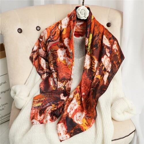 Spring Summer Luxury 2021 Brand Silk Scarf Square Women Shawls Wraps Fashion Hair Neck Hijabs Foulard Muslim Headscarves 90*90cm