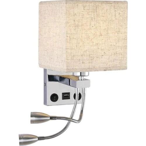 USB LED Bedside Reading Wall Lamp Light,LED Reading Swing Arm Wall Sconces with Fabric Lampshade and Metal Base abc lighting