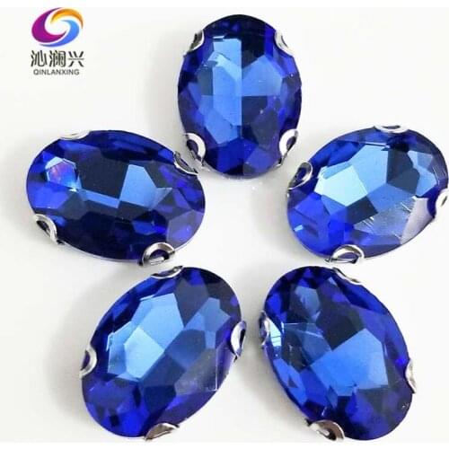 Light blue oval shape High quality Glass Crystal sew on D shape Anti hook claw rhinestones,Diy/Clothing accessories SWTD11